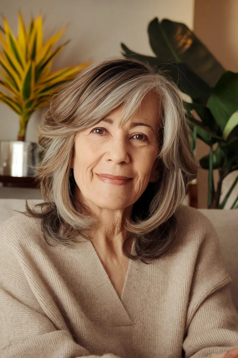 Haircuts for women over 60 years old - autumn 2025. Silver layered bob with soft films
