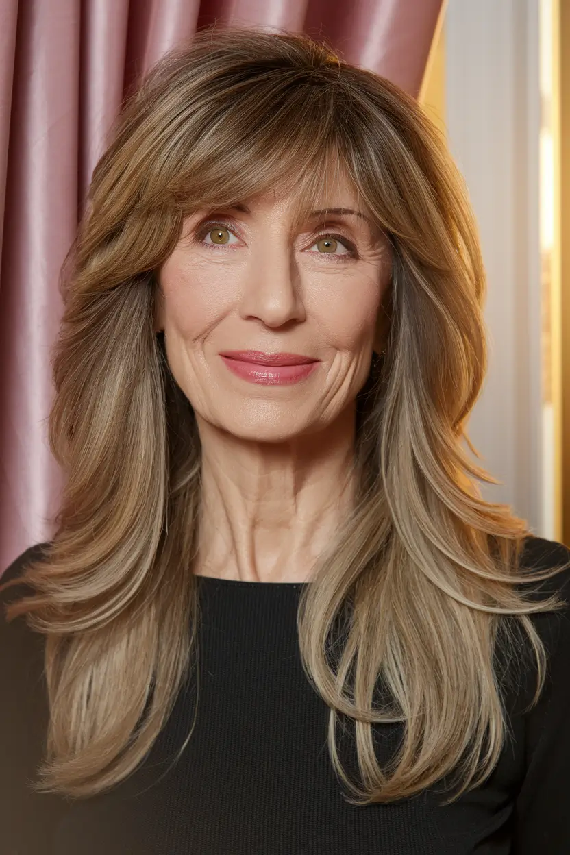 Haircuts for women over 60 years old - autumn 2025. Long feathered layers with soft curtains