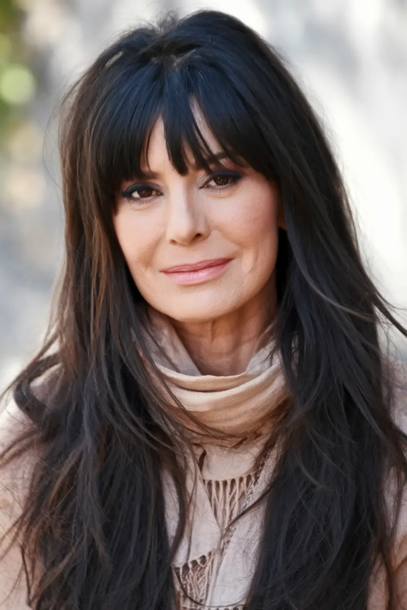 Haircuts for women over 60 years old - autumn 2025 Long dark layers with blunt blows