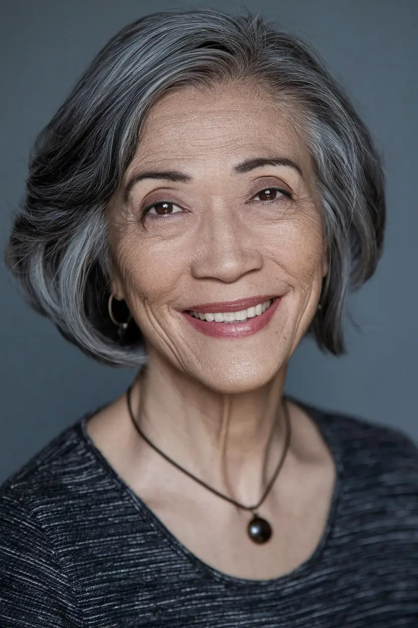 Haircuts for women over 60 years old - autumn 2025. Soft waves and natural gray