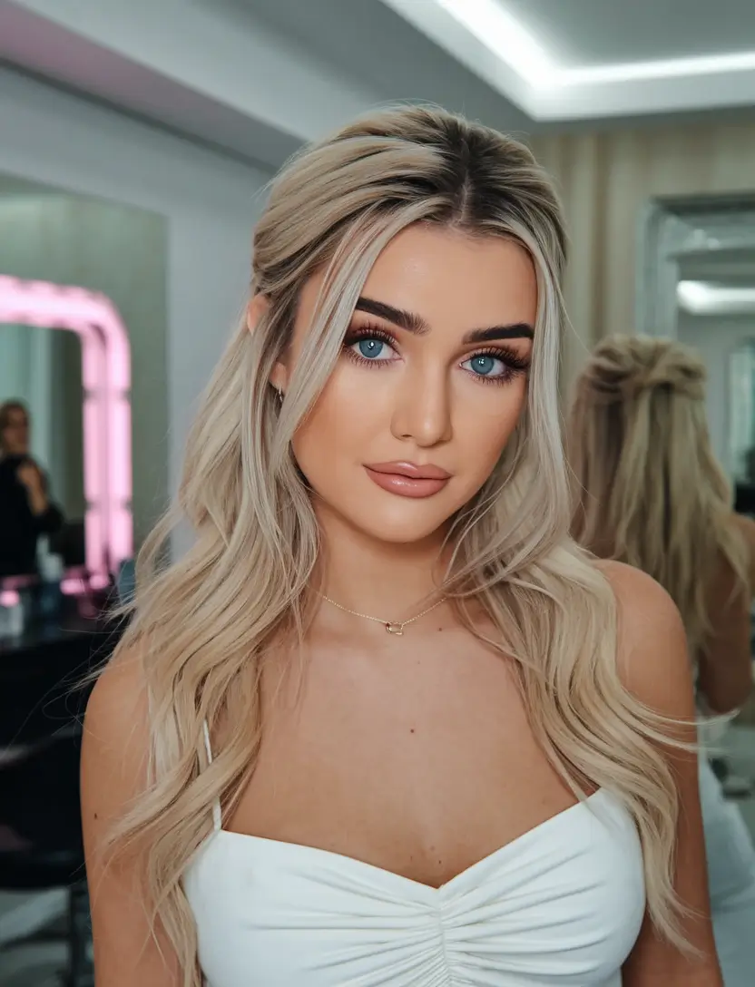 Hairstyles on the day of labor of 2025. Half of the exploded blonde with soft waves