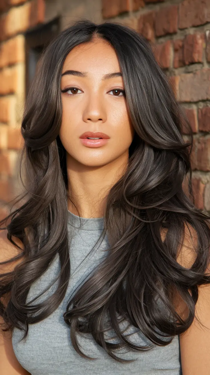 Multilayer butterfly haircuts - summer 2025 Trends of hairstyle glossy brunette with a stream of butterflies