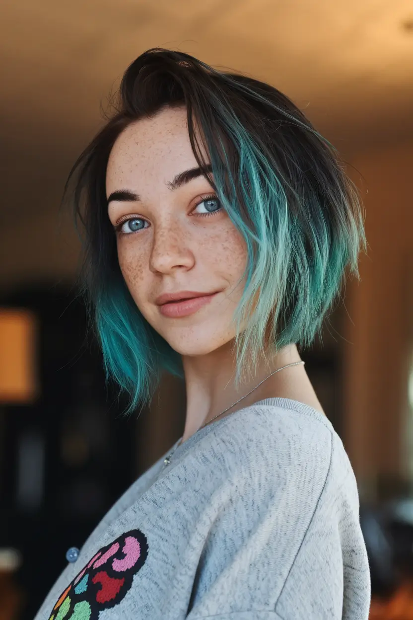Modern shades of Summer Ombride Hair Core ideas 2025 Aquatic Bob with electric blue tips