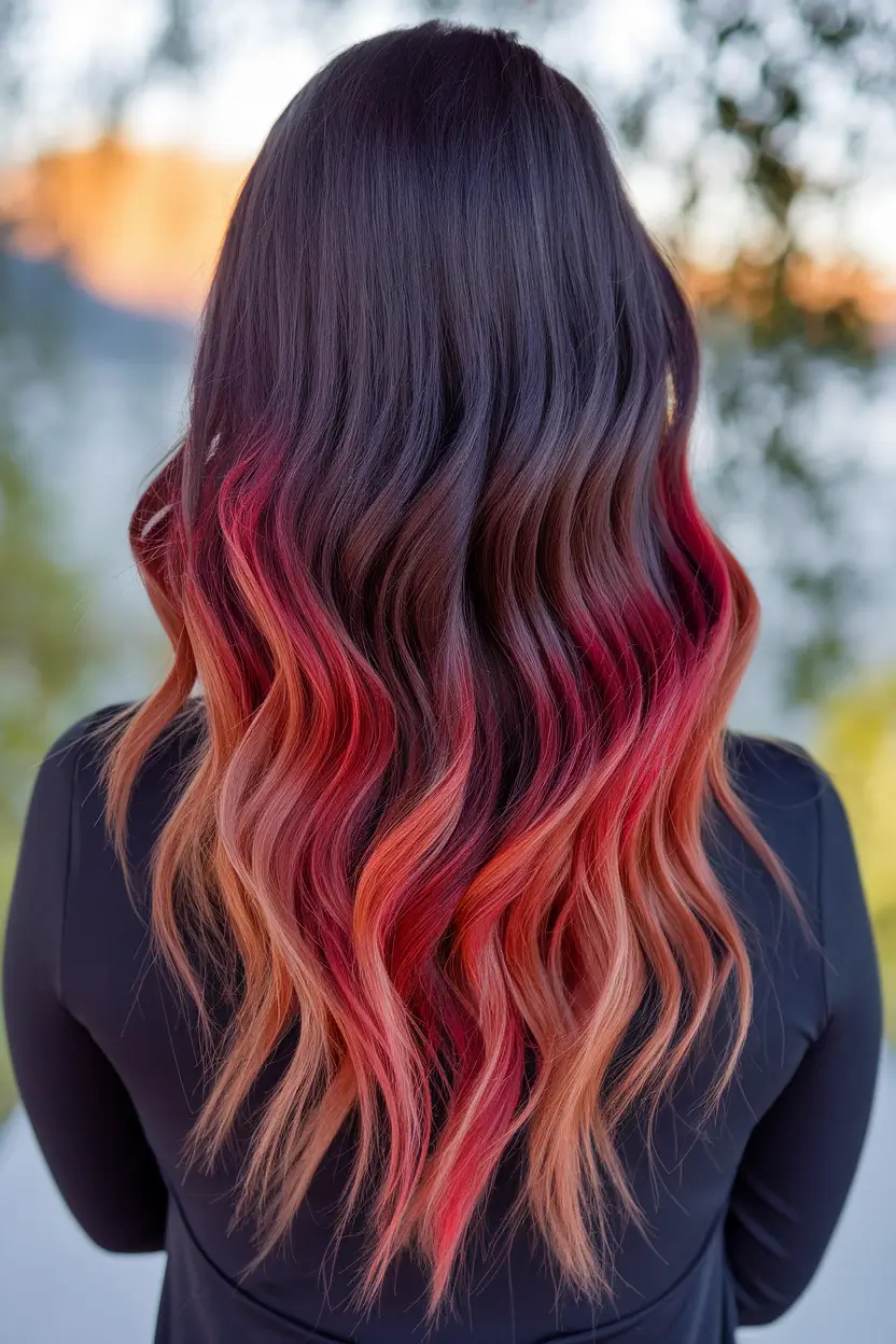 Modern shades of summer Ombra ideas of hair color 2025 Dark chocolate with suns