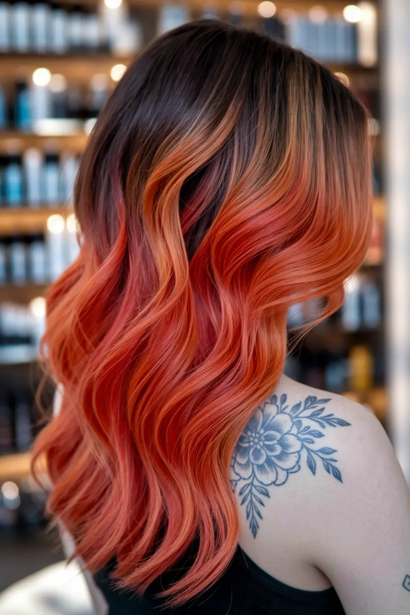 Modern shades of summer ombre hair color.