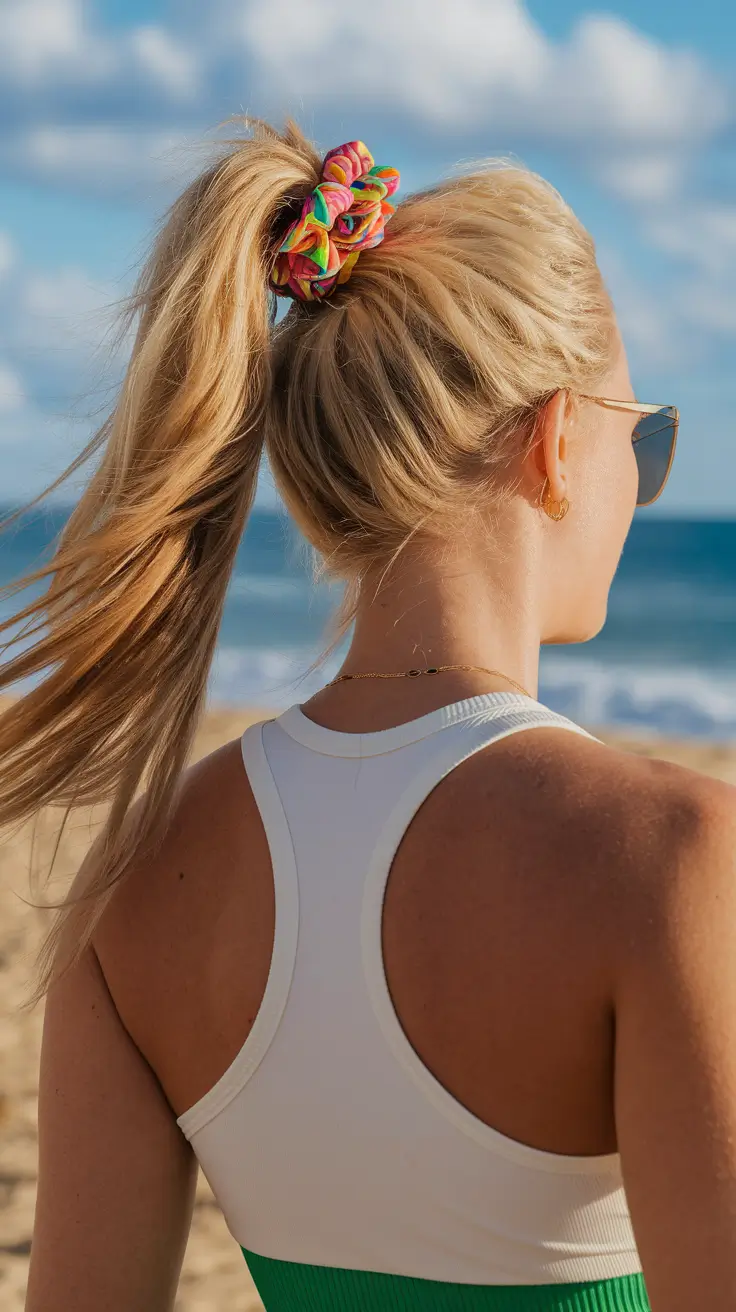 Practical summer swimming hairstyles 2025 High tail with color
