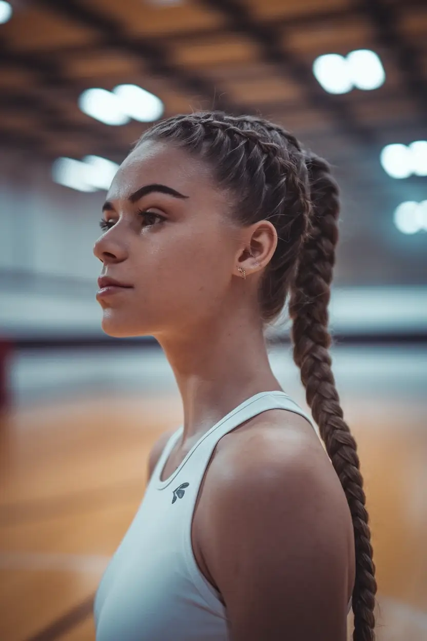 Practical summer hairstyles for swimming 2025. Close sports Dutch braid for power movements
