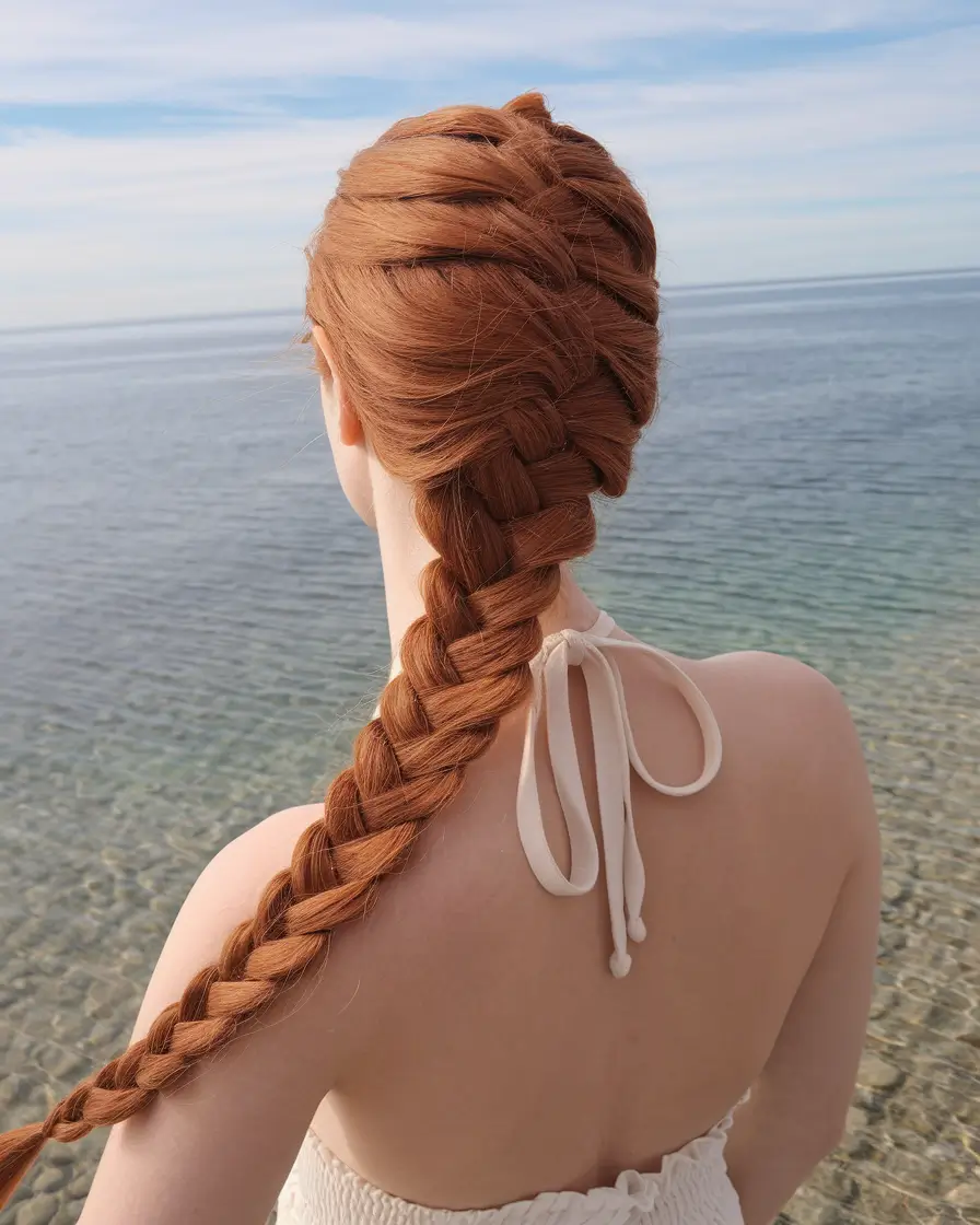 Practical summer hairstyles for swimming 2025 Long thick braid with serious exposure