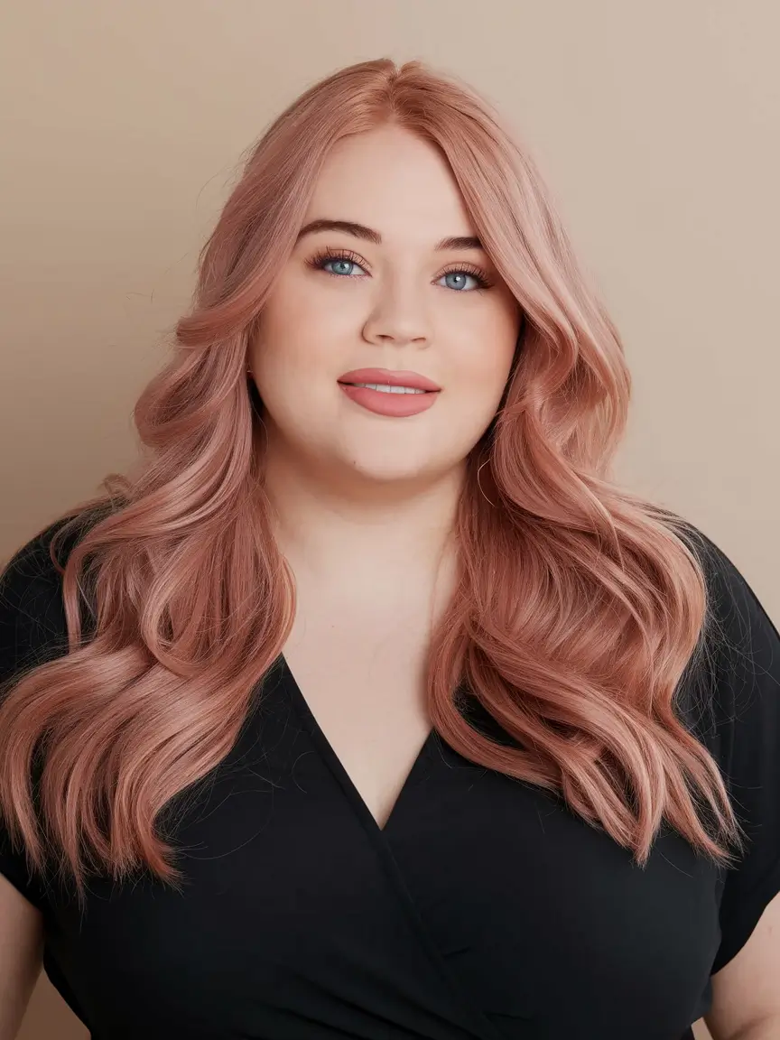 Summer 2025 Ideas for haircuts for round faces - flattering views - long pink waves with magic of the middle part.