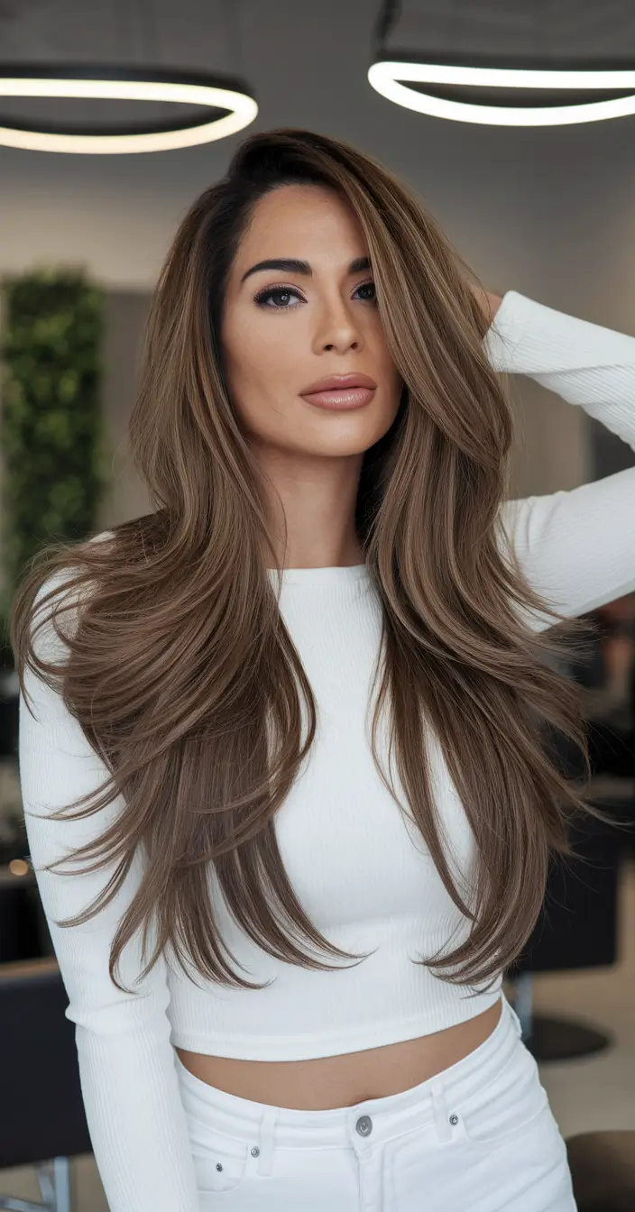Summer chestnut ideas of hair color 2025: Chocolate cascade with a whisper of glare.