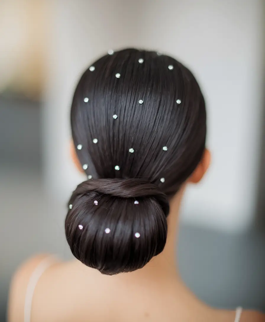 Summer Adudo Hairstyles 2025: Simple styles+star low buns with accents on rhinestones