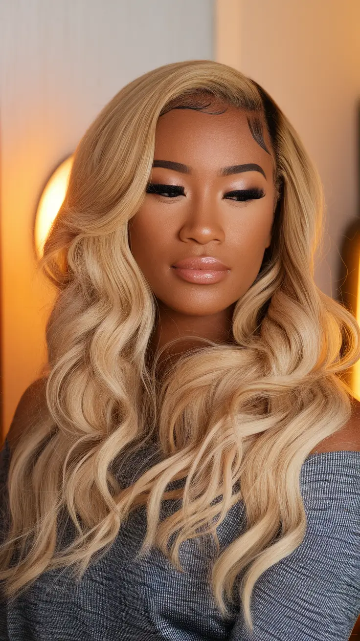 Ideas for the color of blond hair for autumn winter black women Hollywood honey light waves