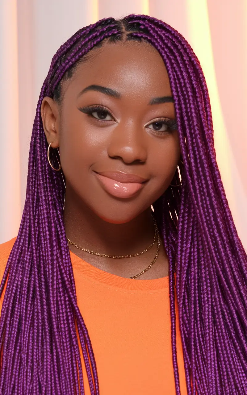 Fall, inspirational hair color for black women bright purple braids