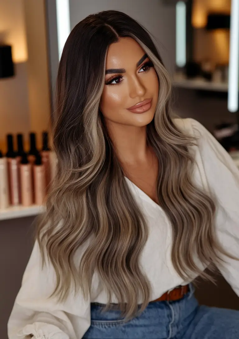 Summer moments Ombre Brunette Blonde Wavy Hairstyle