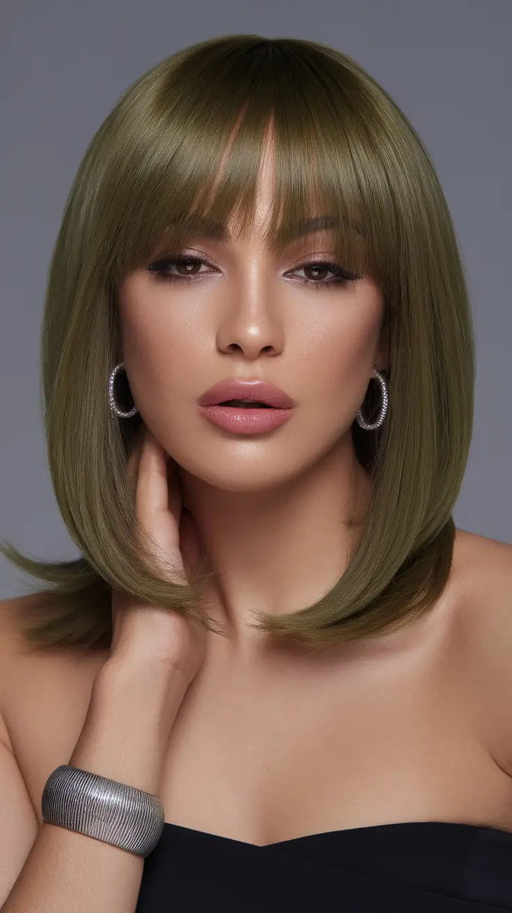 Hay of wigs summer 2025: Stylish inspiration glossy green bean with bangs