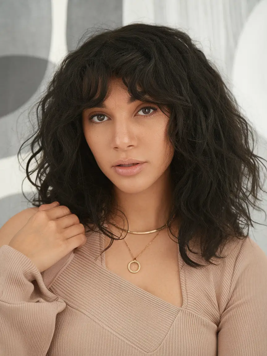 Hay of wigs summer 2025: Stylish inspiration soft black curls with thin bangs
