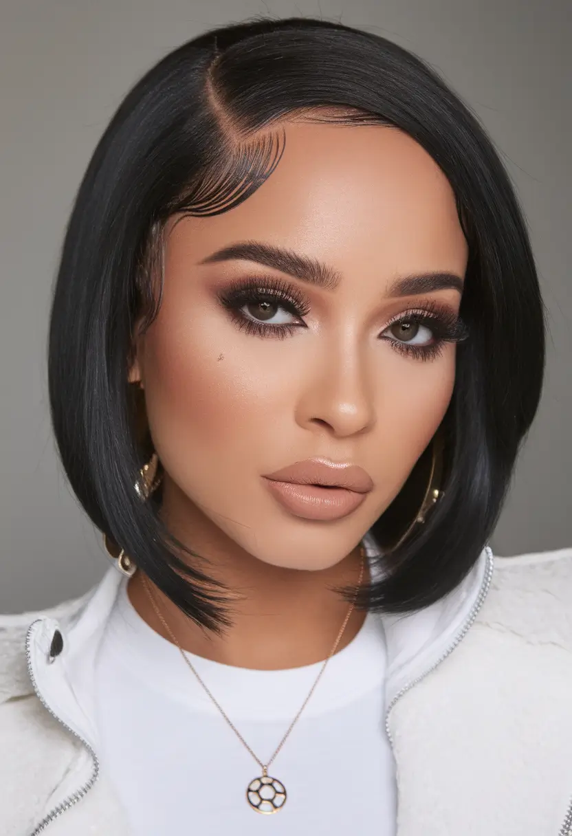 Wigs Hairstyle Summer 2025: Stylish Inspiration+Sculptural Jet Black Bob with Retro -Vibrations