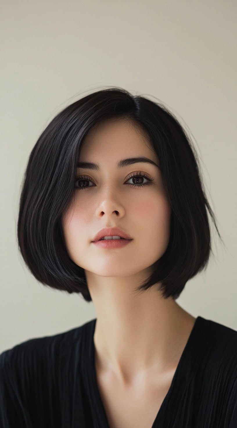 A sleek, soft bob with fine sides and a smooth texture.