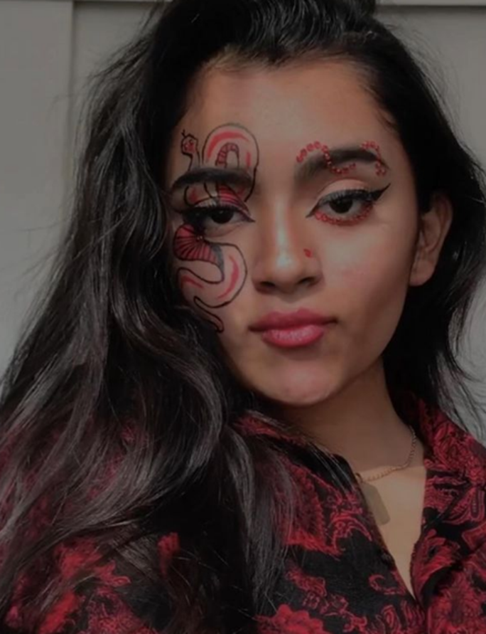 Unusual dark red makeup