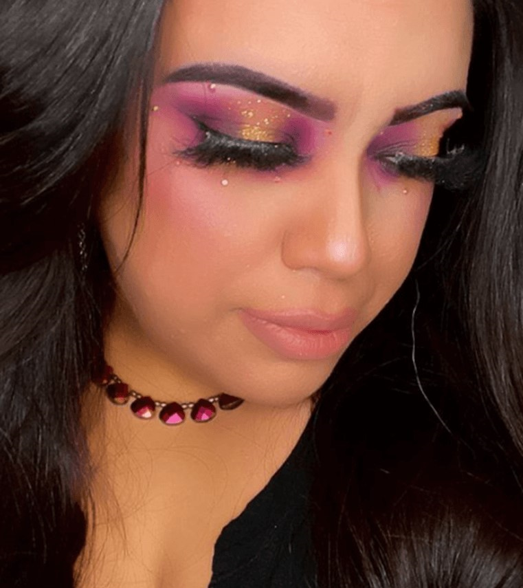 Stylish colorful eye shadow with rhinestones