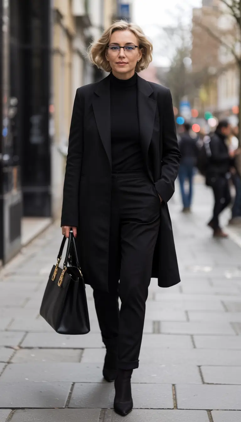 winter outfits for women over 60 ideas 2025 2026 All-Black Power Dressing
