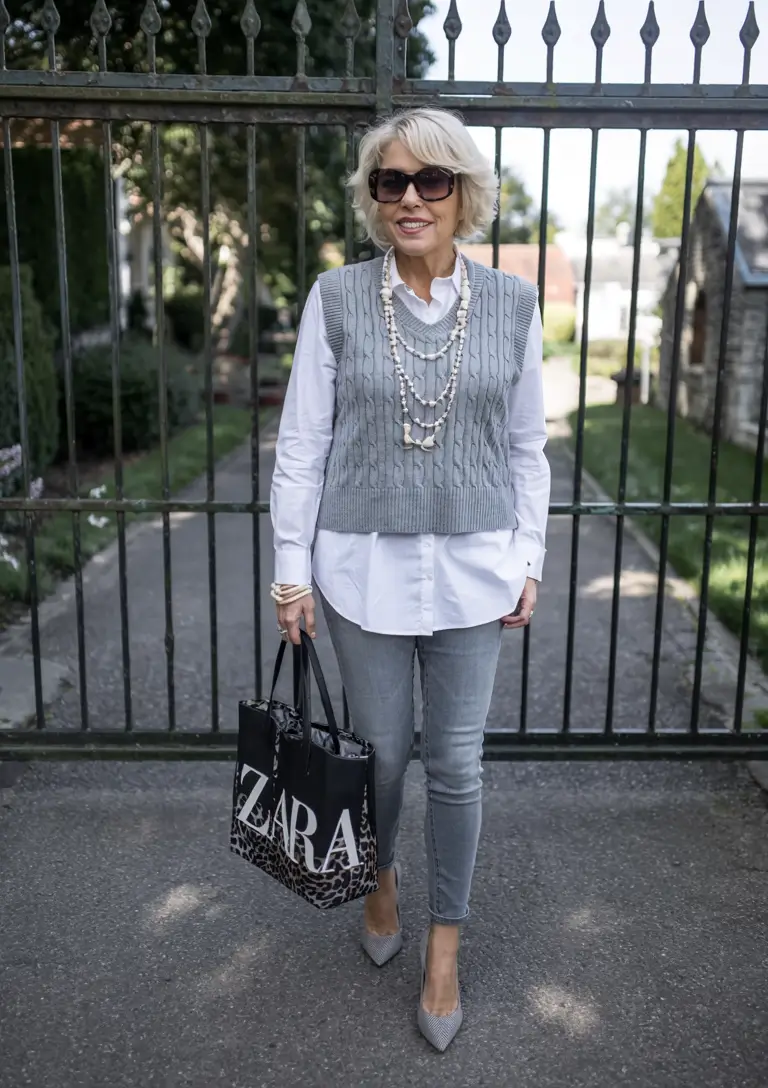 winter outfits for women over 60 ideas 2025 2026 Preppy Layers with a Twist