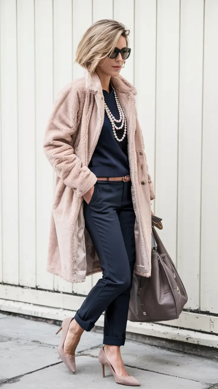 winter outfits for women over 60 ideas 2025 2026 Chic in Blush and Navy