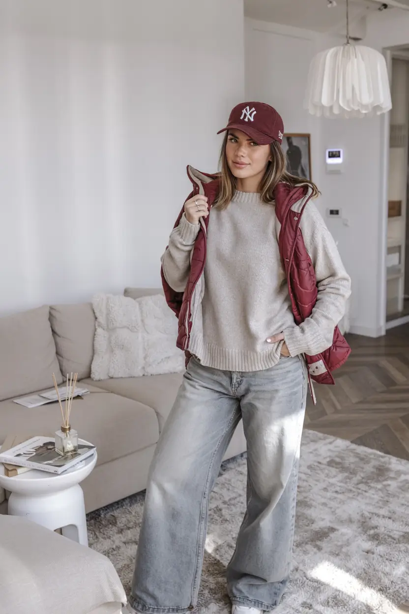 comfy winter outfits ideas 2025 2026 sporty cozy vest