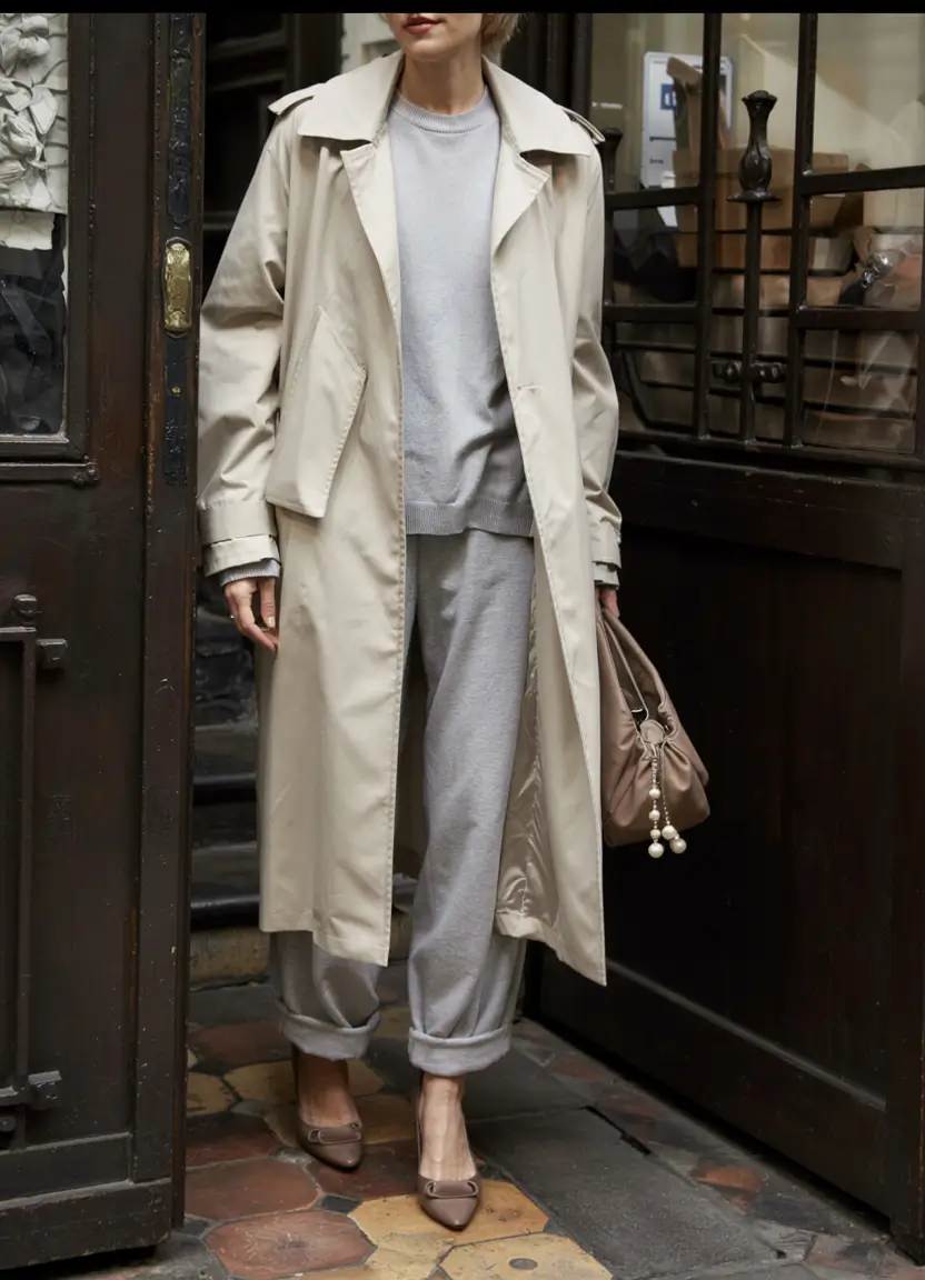 comfy winter outfits ideas 2025 2026 trench sweatpants fusion