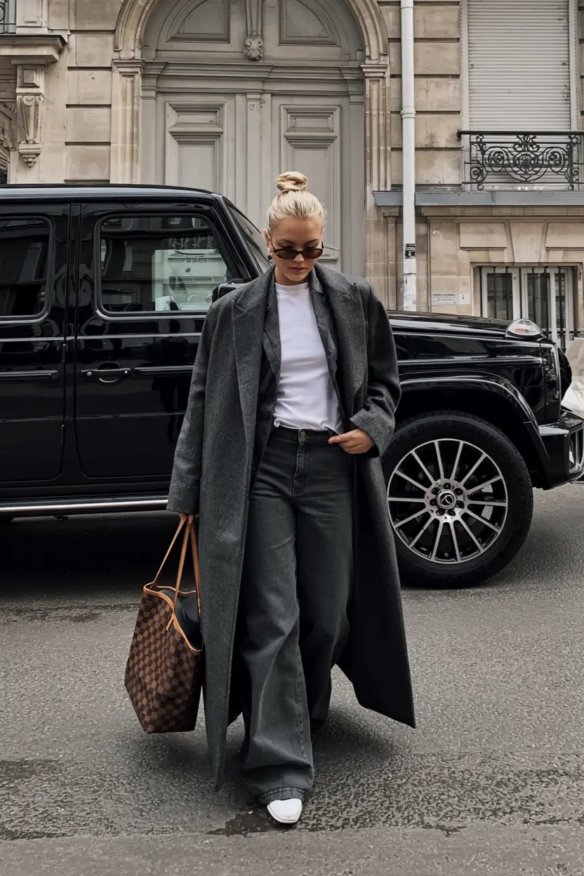 comfy winter outfits ideas 2025 2026 Tailored Greyscale Chic