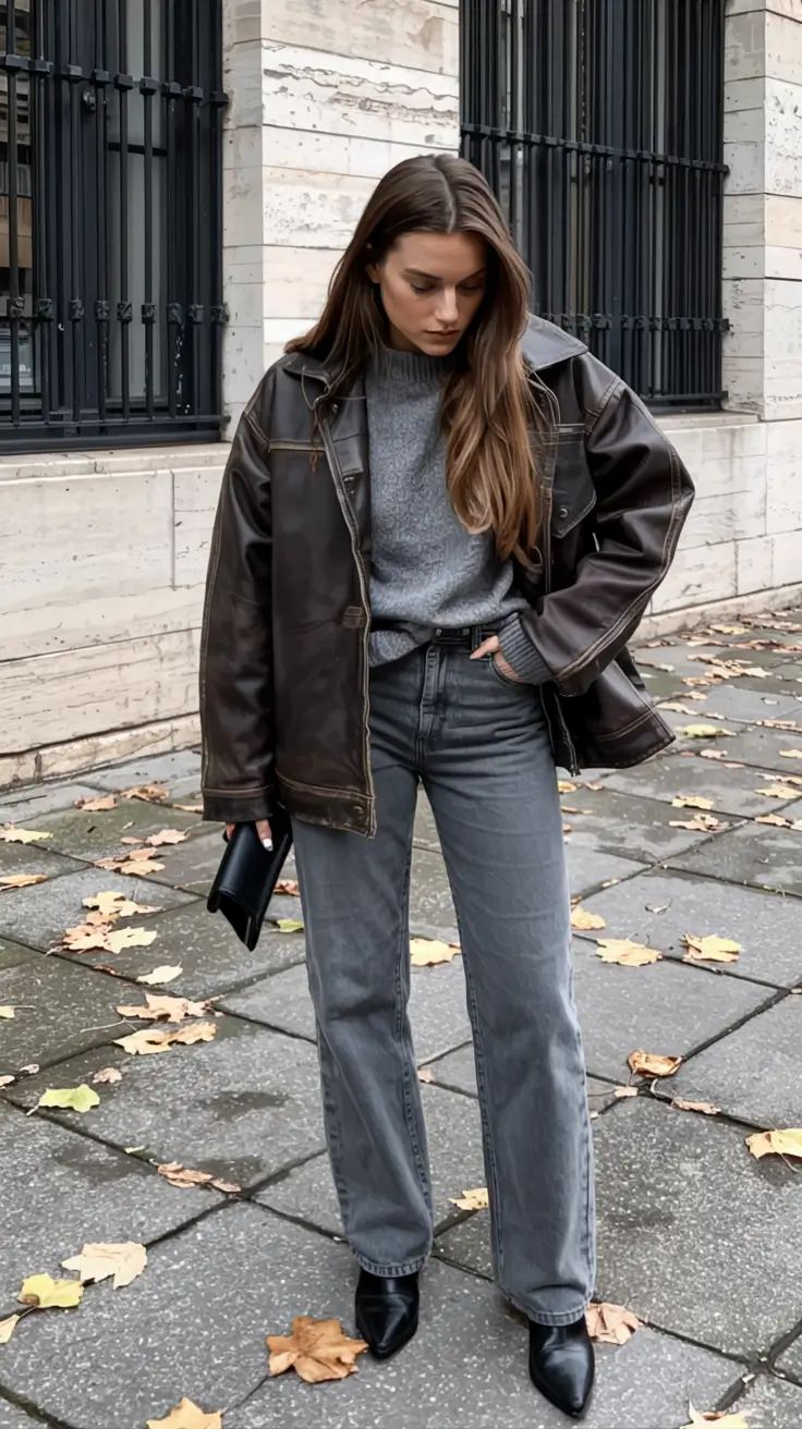 winter work outfits 2025 2026 style guide Leather Layers for Cool Days