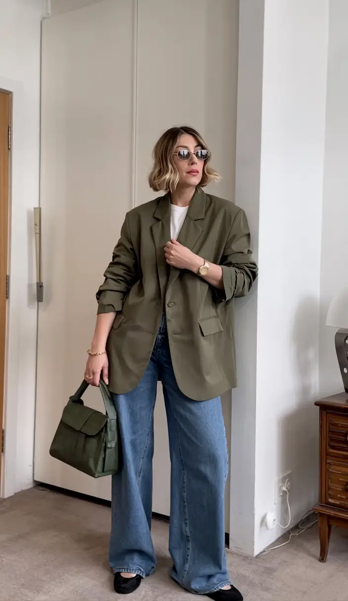 winter work outfits 2025 2026 style guide Oversized Blazer with Denim Ease