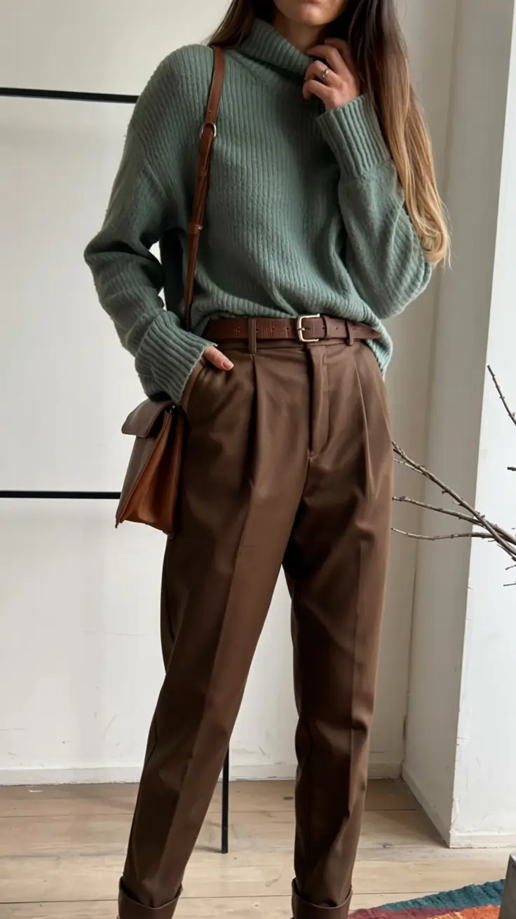 winter work outfits 2025 2026 style guide Muted Green Softness