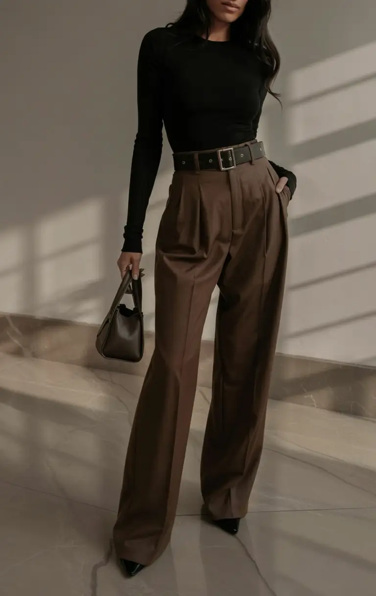 winter work outfits 2025 2026 style guide Sharp Contrast in Black and Brown