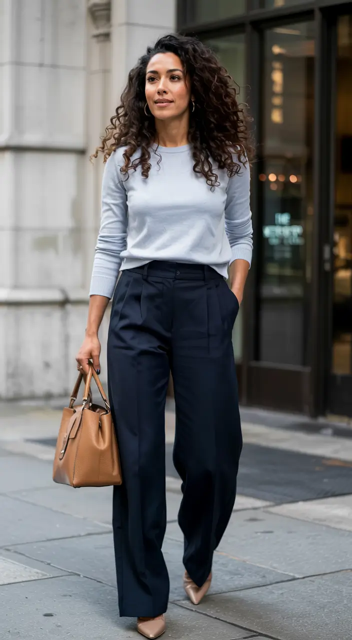 winter work outfits 2025 2026 style guide Effortless Navy and Pastels