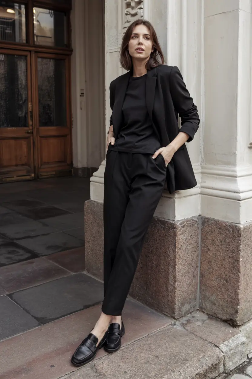 winter work outfits 2025 2026 style guide Monochrome Power