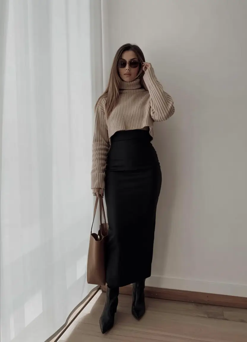 cute winter outfits style 2025 2026 Minimalist Drama