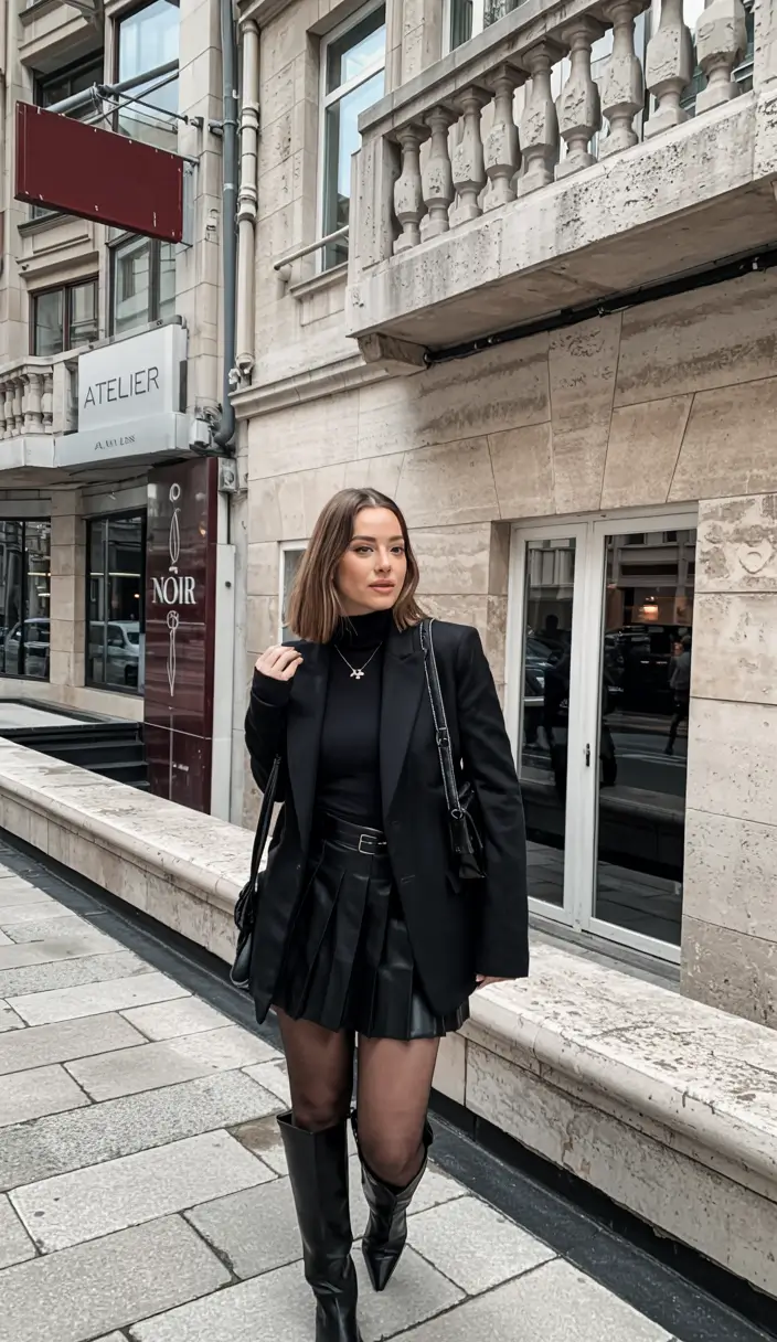 cute winter outfits style 2025 2026 All-Black Sleekness