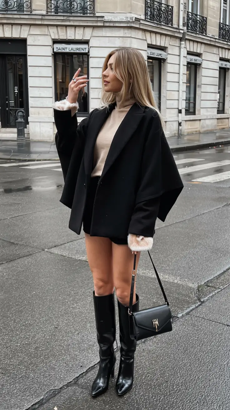 cute winter outfits style 2025 2026 Chic Black with a Hint of Drama