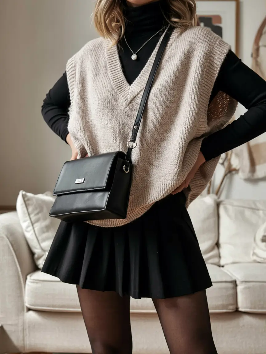 cute winter outfits style 2025 2026 Cosy Vest Layering