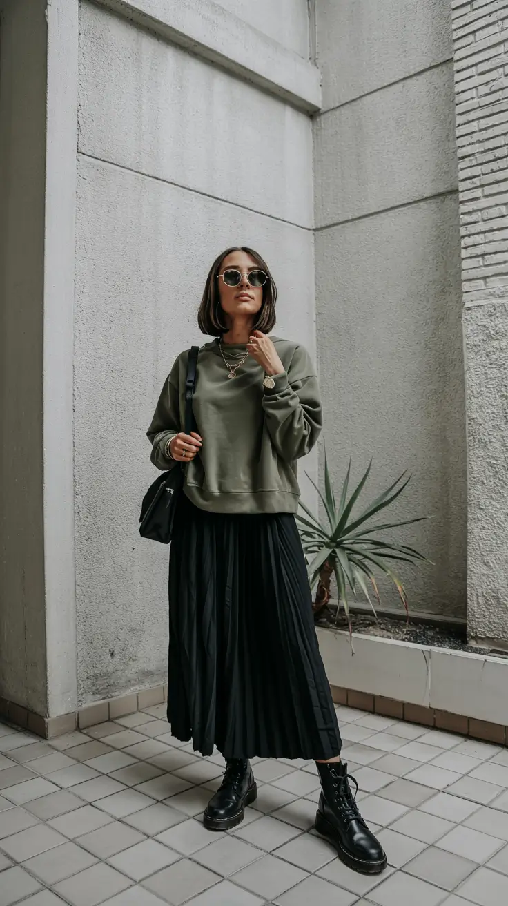 fall to winter outfits ideas 2025 Casual Cool With a Pleated Twist