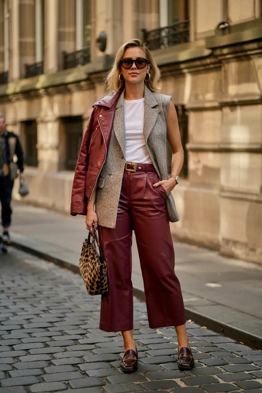winter office outfits ideas 2025 2026 Leather Luxe with a Modern Twist
