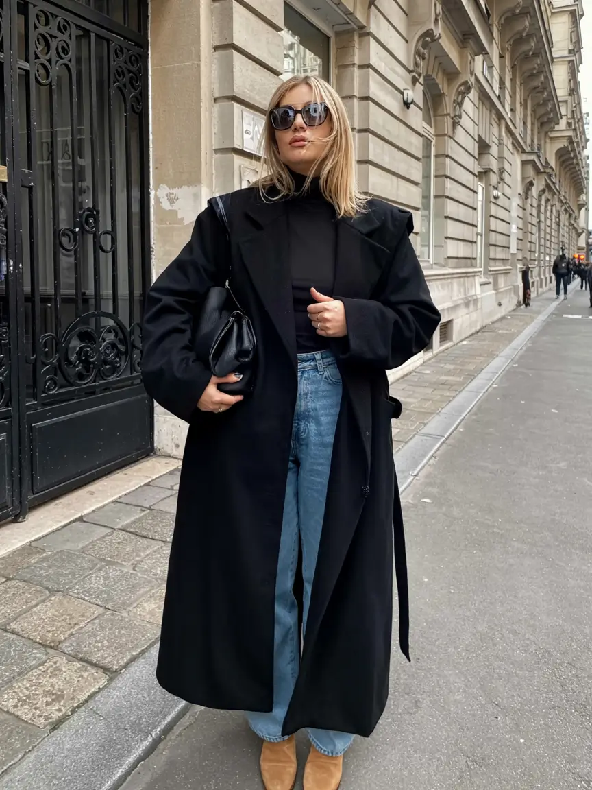 chic cold weather outfits 2026 - Parisian Black and Denim Balance