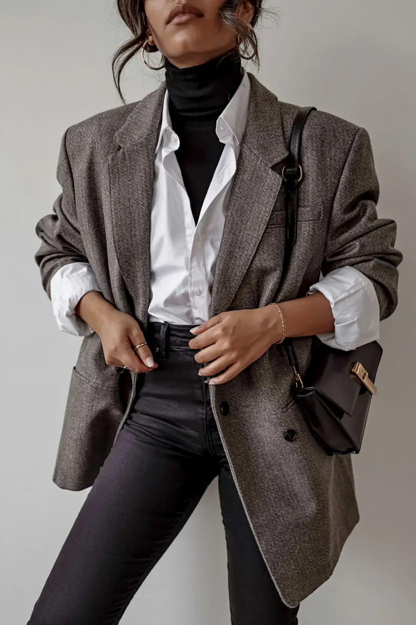outfits ideas for winter 2025 2026 Layered Smart-Casual Blazer Look