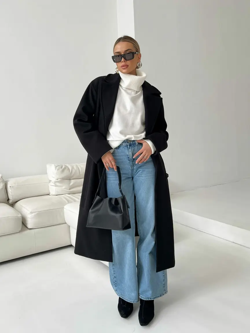 outfits ideas for winter 2025 2026 Modern Denim with a Statement Coat