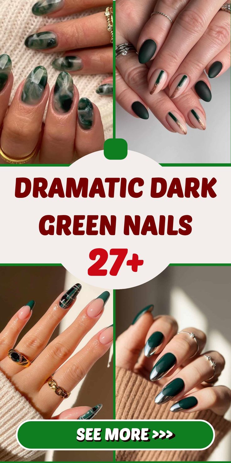 27+ Dramatic Dark Green Nails You’ll Adore