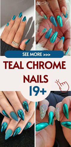 Best 19+ teal chrome nails you must try this year